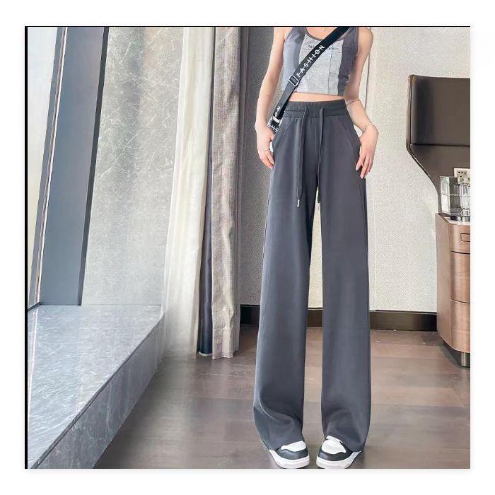 Retro Freizeithose für Damen Frühling und Herbst Neu Hochtaillierte Sport-Sweathose Gerade Schlaghose