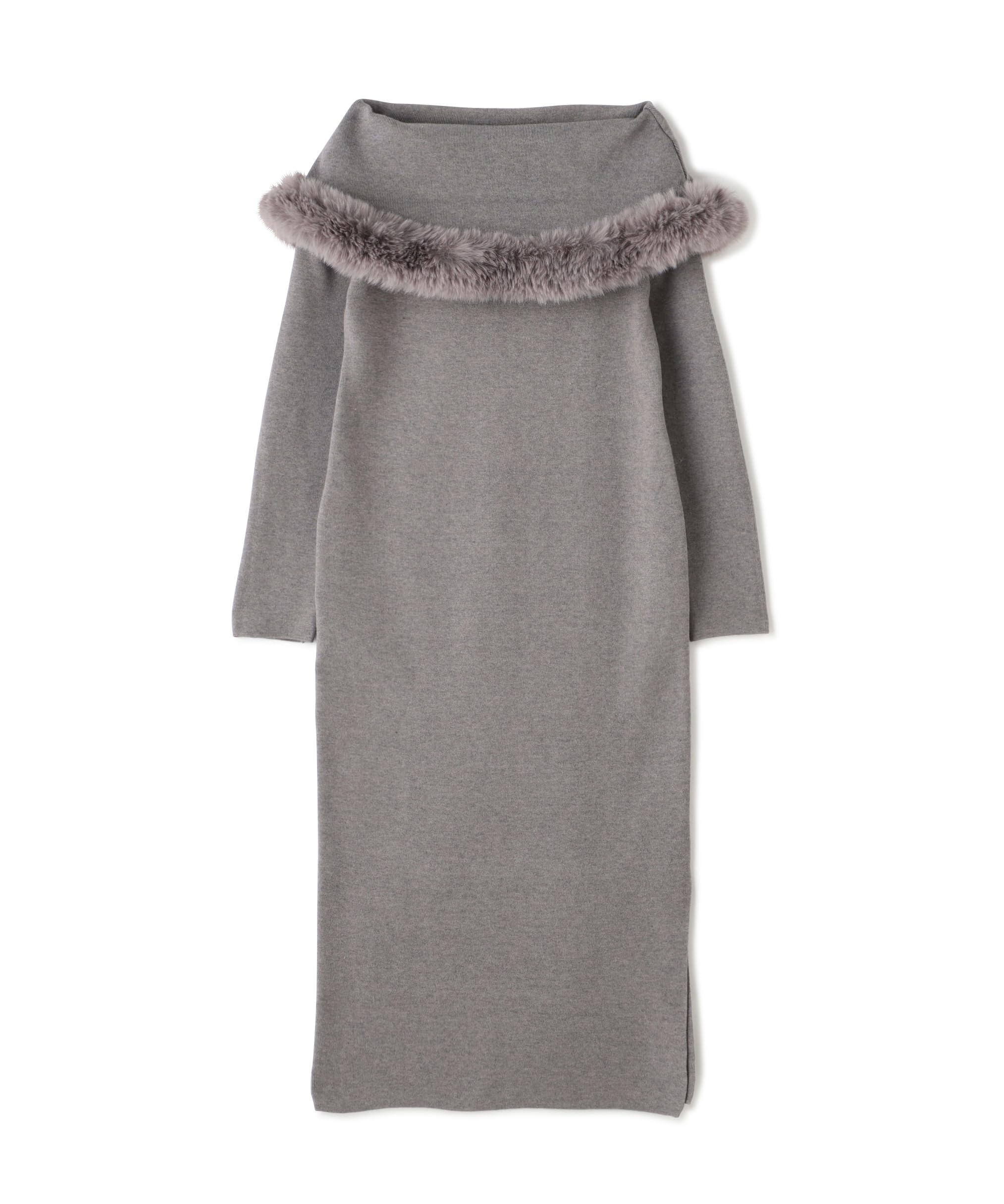 

Красивое повседневное платье из искусственного меха средней серой расцветки [Natural Basics], платье с открытыми плечами, женское,