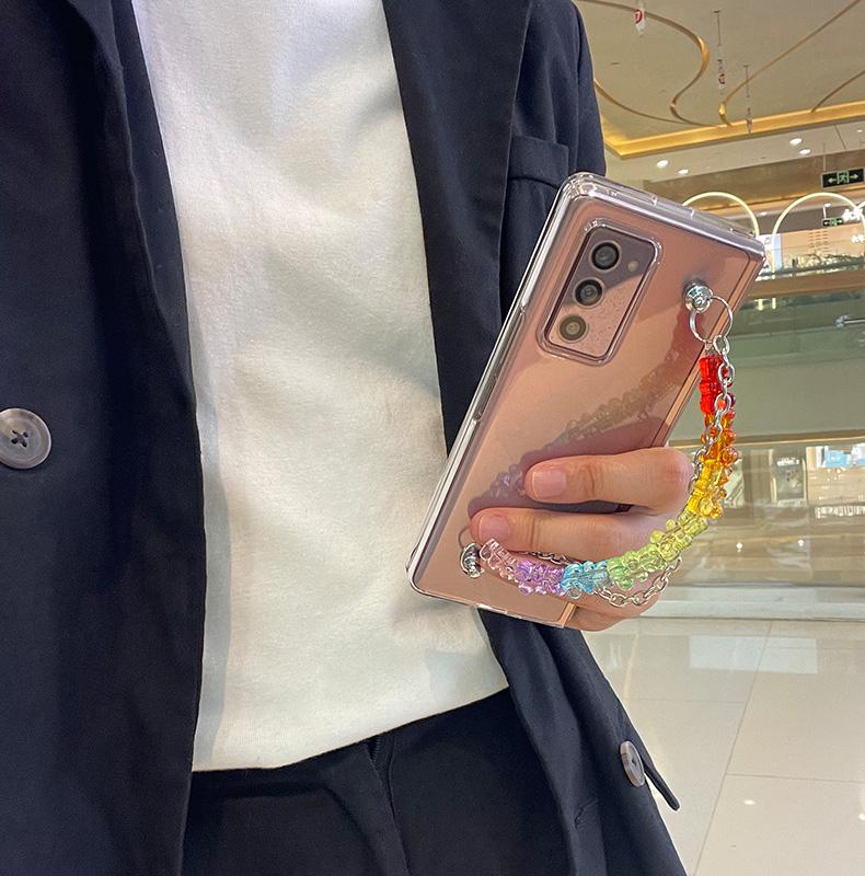 Colorful Cute Bear Bracelet Rope Phone Case Cover For Samsung Galaxy Z Fold 2 3 Hand Chain Bracelet Transparent Cover Z Fold 4