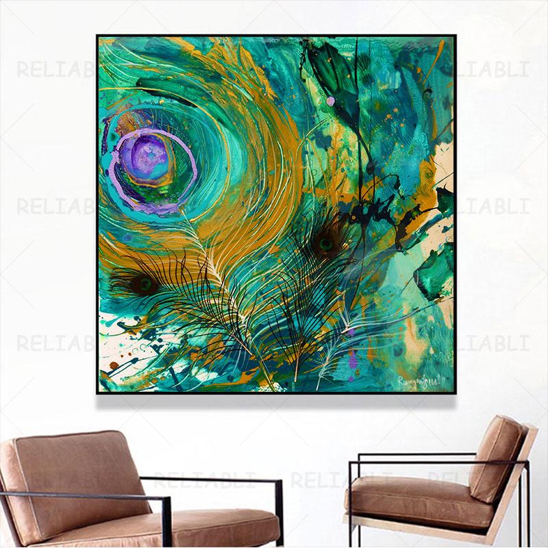 Abstract Colorful Flower Peacock Oil Painting Printed On Canvas Bird Animal Canvas Posters and Prints for Living Room Home Decor