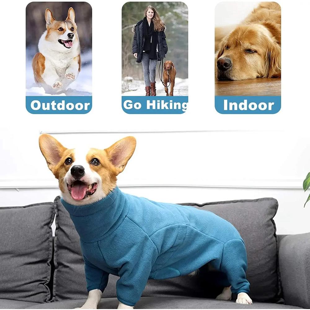 Warm Fleece Dog Jumpsuit Winter Four-Legged Dog Pajamas Soft Pet Clothes High Neck Cozy Puppy Outfit