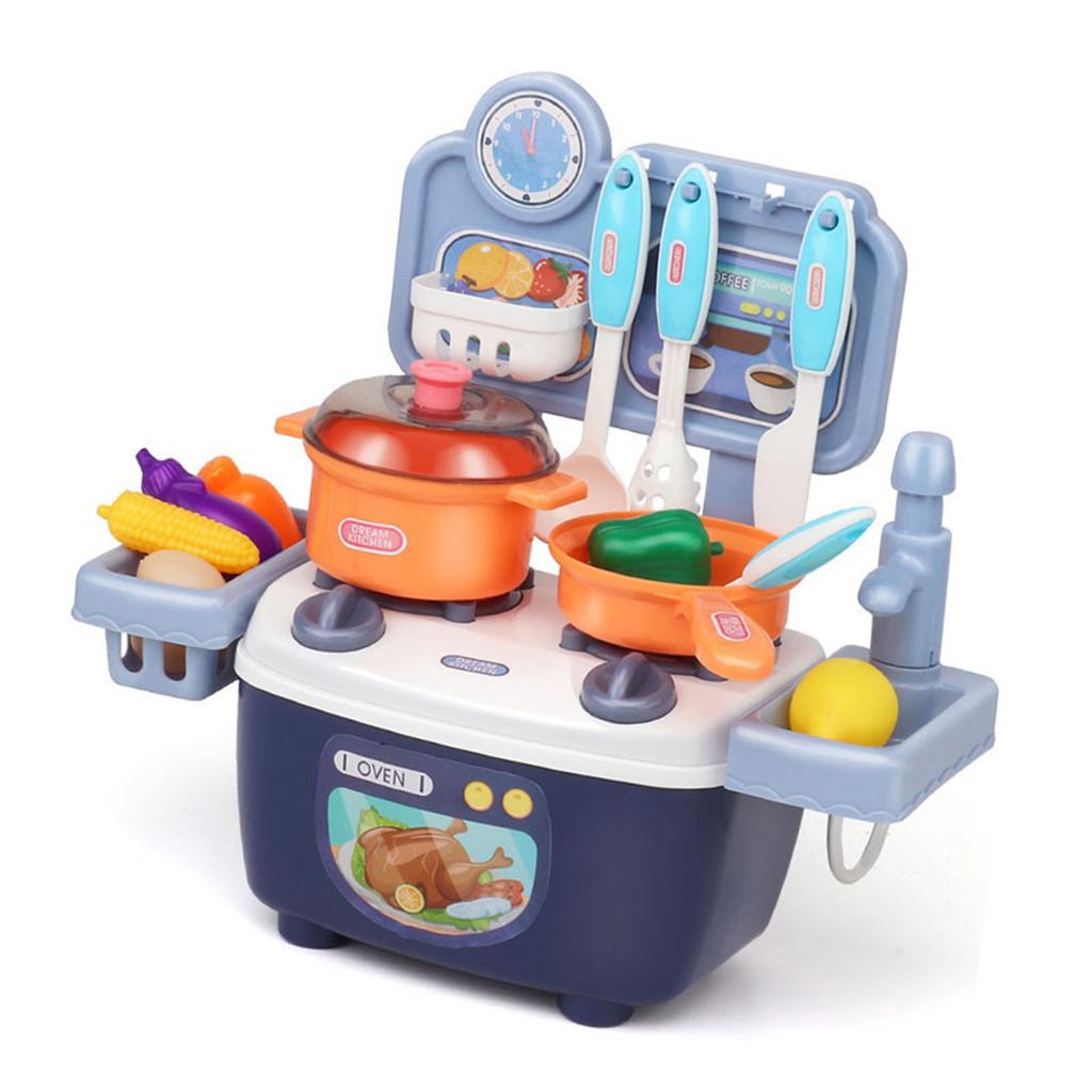 Children Kitchen Toys Plastic Educational Kids Cookware Playset Cooking Toys Birthday Gifts Blue