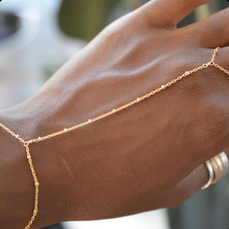 

Dainty Hand Chain Bracelet Ring Gold Plated Handmade Link Chains Connecting Harness Bracelets Hand Jewelry for Women Trendy Gift золотой
