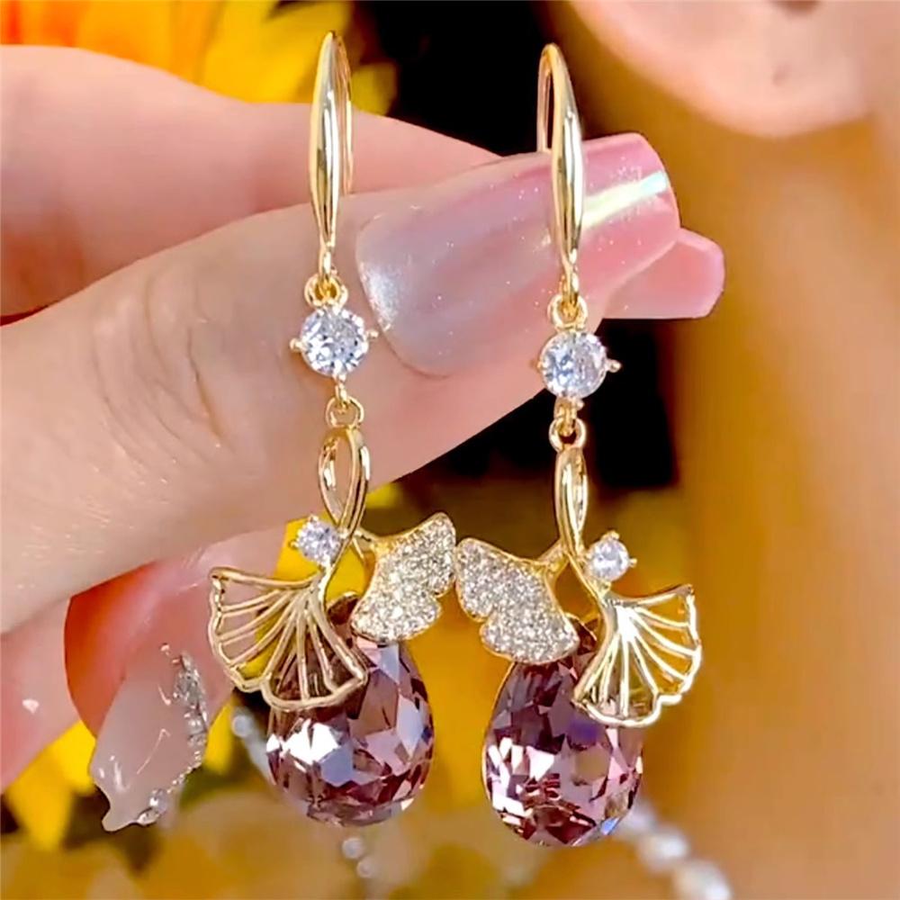 

Charm Female Purple Zircon Stone Drop Earrings Cute Trendy Bridal Gold Color Dangle Wedding For Women фіолетовий