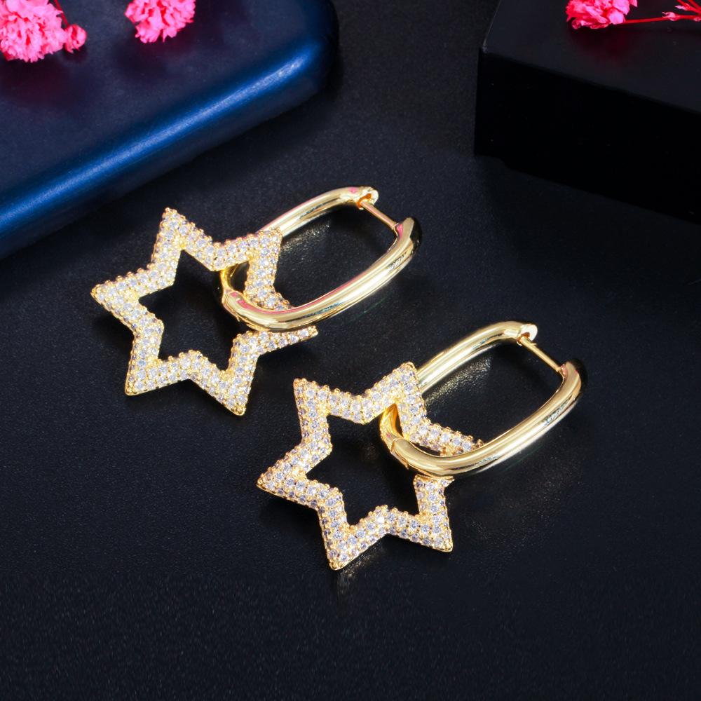 Hip Hop Ladies Heart Earrings Color Zircon Creative Pentagram Ear Buckle Earrings