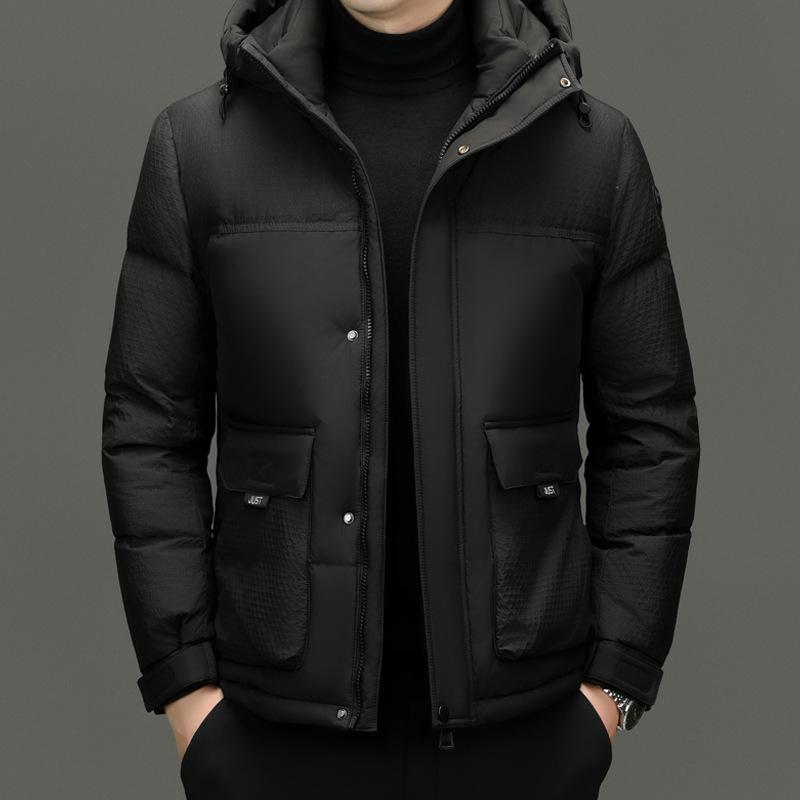 2024 Men's Korean-Style Warm Hooded Down Jacket - Solid Color, Versatile & Handsome for Winter
