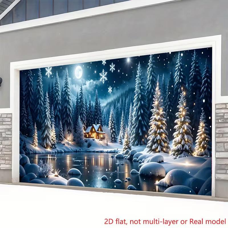 2D Winter Snow Forest Christmas Photo Backdrop Garage Decor Cloth