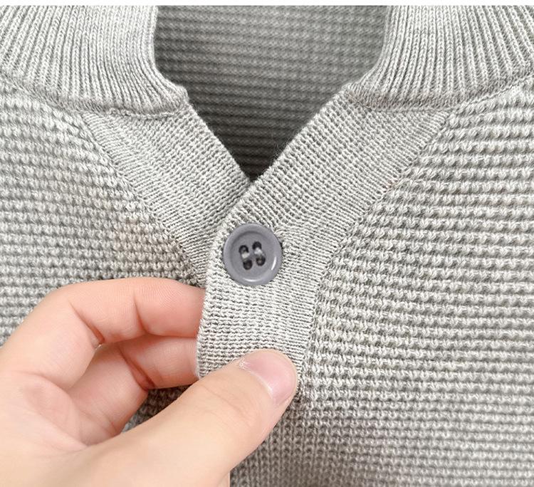 Men's Casual Cotton Knitwear Sweater - Solid Color, Long Sleeve, Versatile, Trendy Autumn/Winter Top