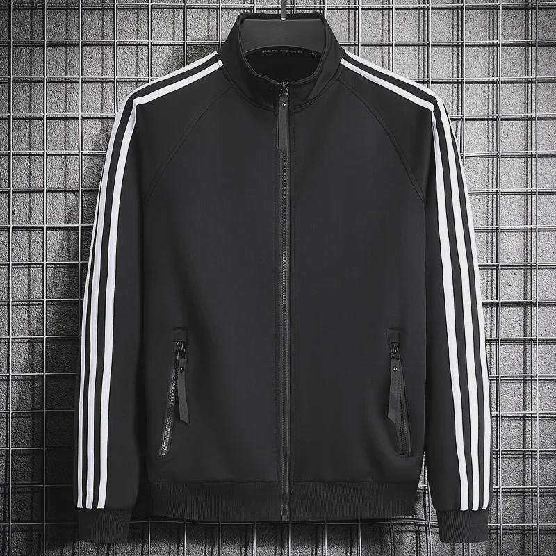 Geacă Sport Subțire de Primăvară/Toamnă pentru Bărbați, Guler Înalt pentru Tineret, Cardigan Clasic cu Fermoar cu Trei Dungi