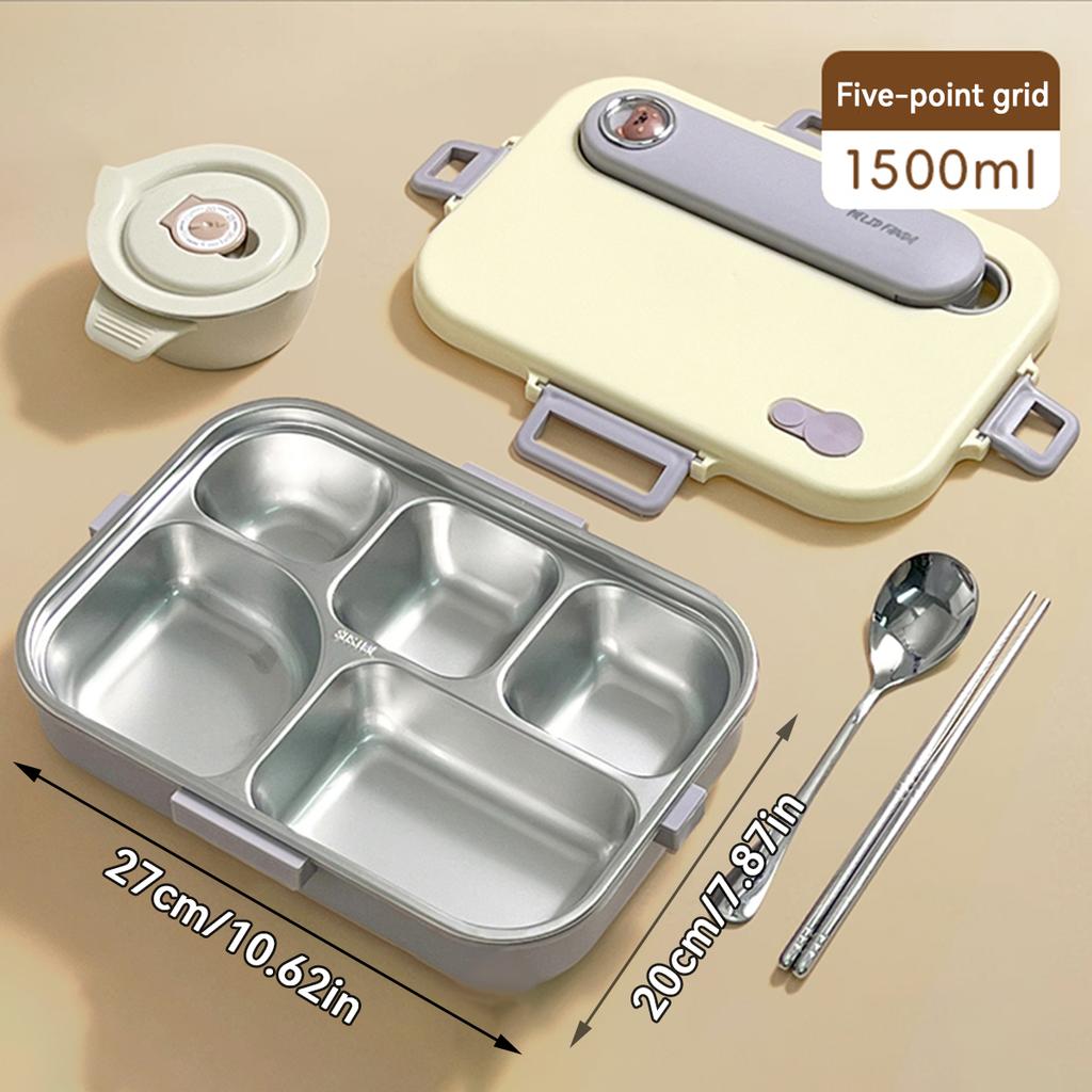 WORTHBUY Microwave 304 Stainless Steel Bento Lunch Box For Student 1500Ml Detachable Large Capacity Sealed Food Container Set