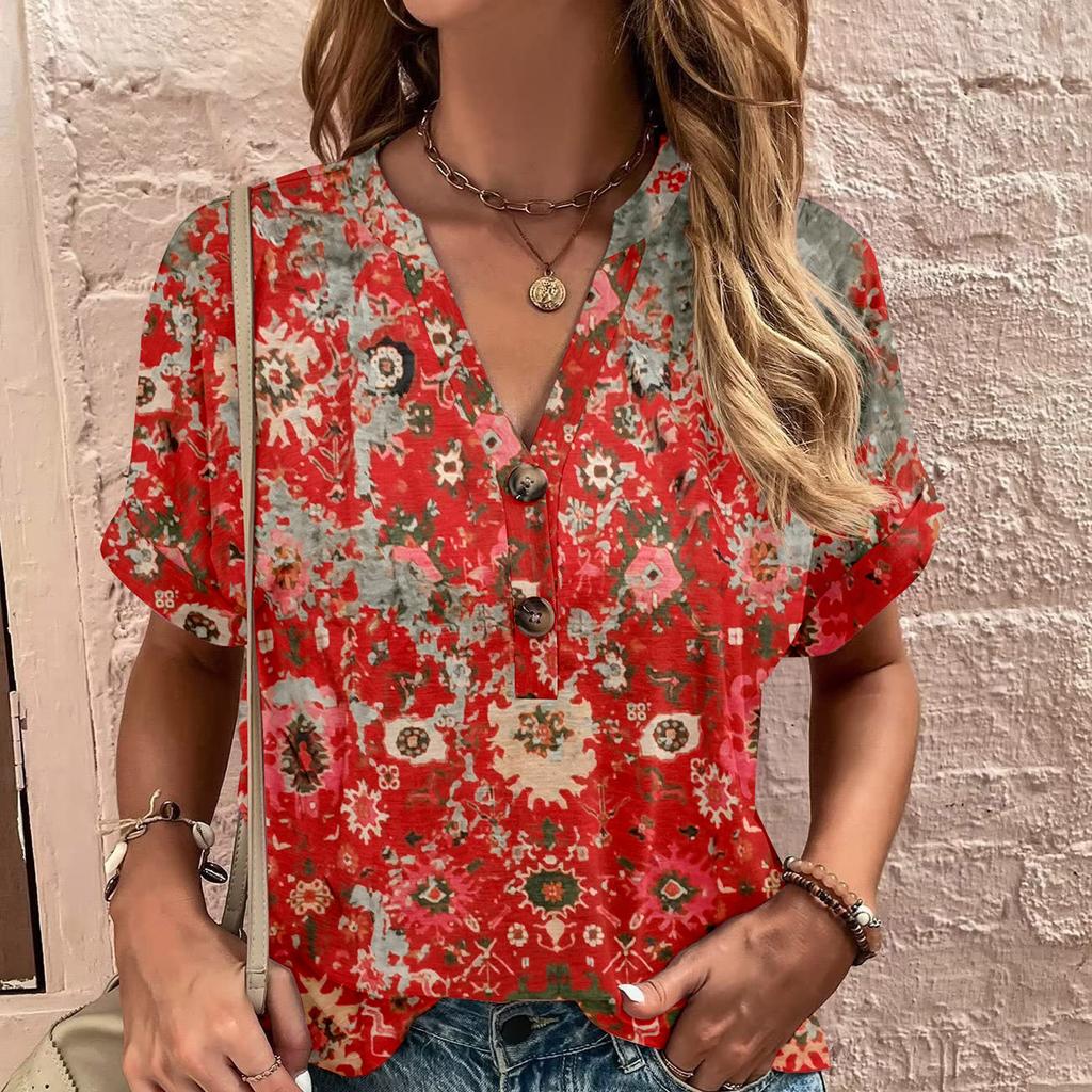 Women's T-Shirt Summer V-Neck T Shirt for Women Daily Fashion Short Sleeve Casual T-Shirt 3d Print Female Clothes