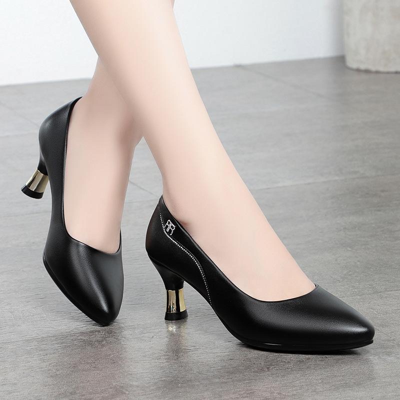 Damen High Heels, Eleganter und Göttinnenhafter Stil, Herbst- und Frühlingstil, Vielseitige Mittelhohe Schuhe aus Weichem Leder
