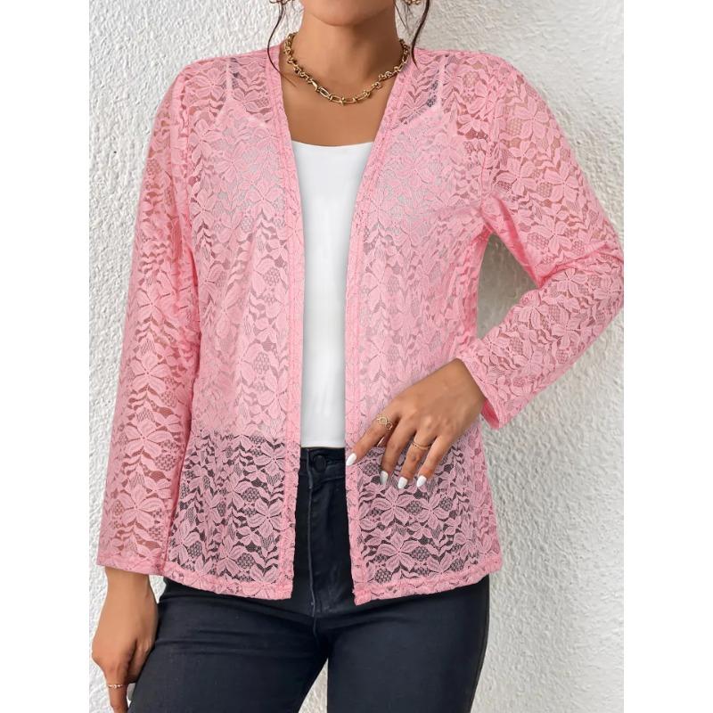 Ein neuer Herbst-Casual-Unifarbener, Vielseitiger, Durchbrochener Spitzen-Langarm-Kurz-Cardigan-Top