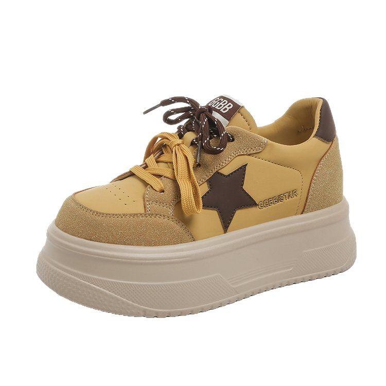 Thick-soled Ugly Cute Pentagram Board Shoes Women's 2025 Spring New Lightweight Heightening Bread Shoes Pair of Shoelaces Muffin Casual