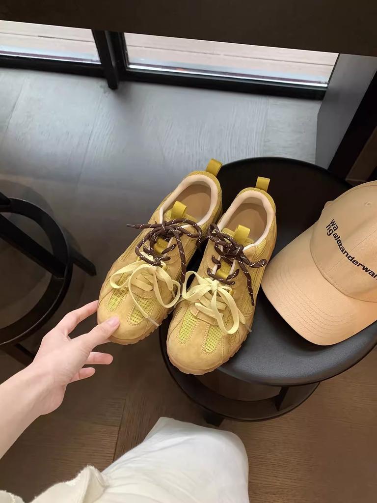 Cowhide Version Grape Mother Same Pair of Shoelaces Leather Splicing Breathable Mesh Sports Leisure Moral Training Shoes Women's Forrest Gump Shoes