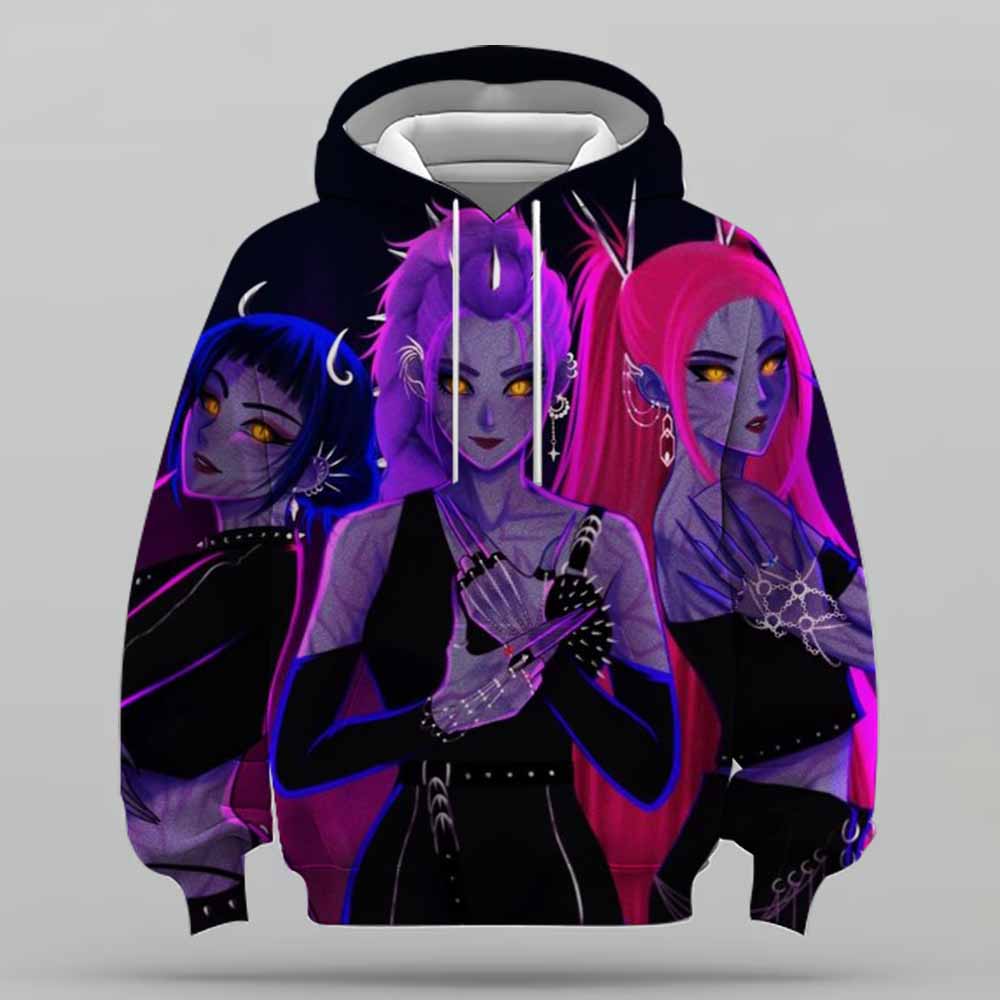 KPop Demon Hunter Rumi Cute Cartoon Girl Hoodie Warm Children's Wavy Fashion Casual Pullover