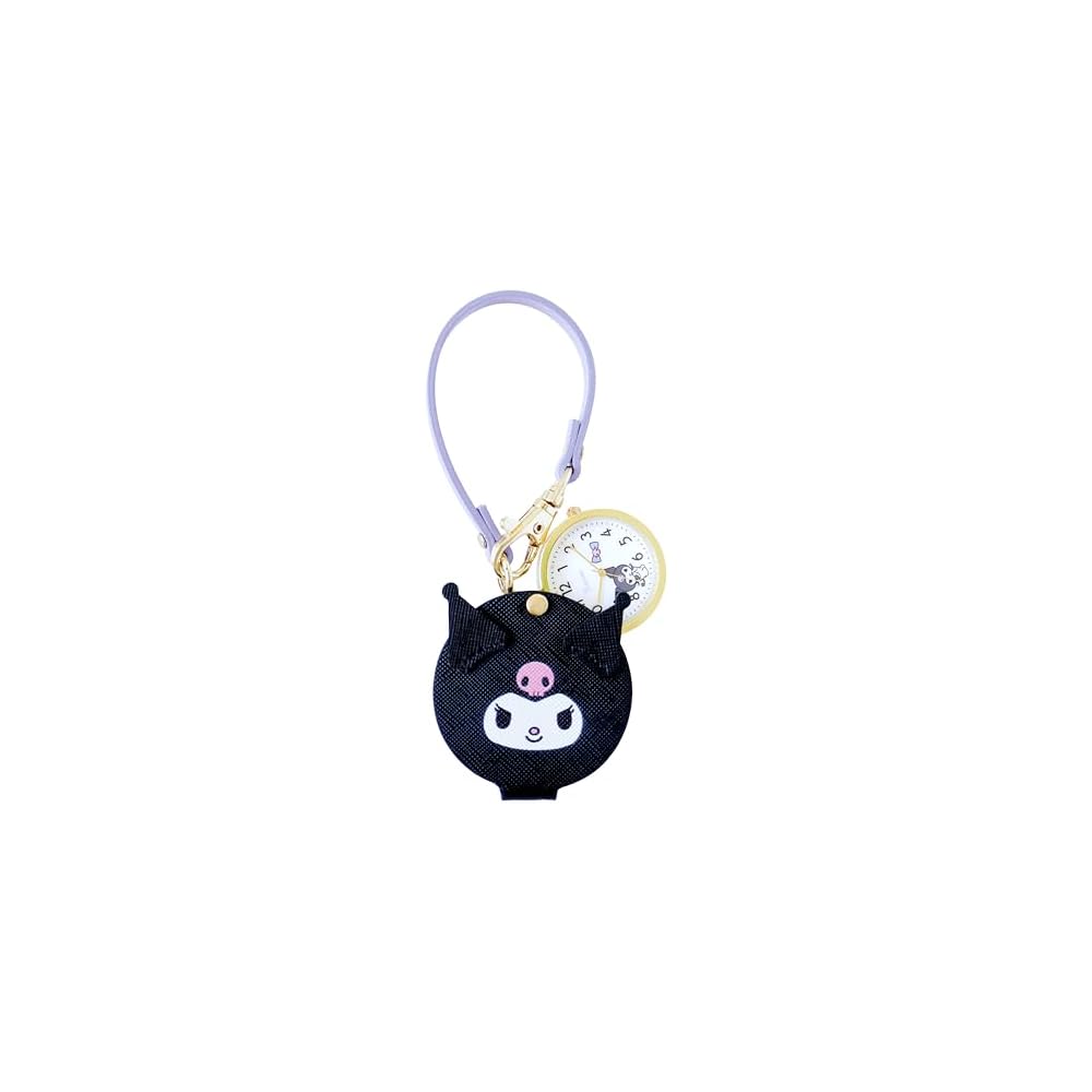 Fieldwork Analog Pocket Watch with Keychain Pouch Sanrio Characters Cute Bag Charm Face Die-Cut Watch Purple SNR-004-3