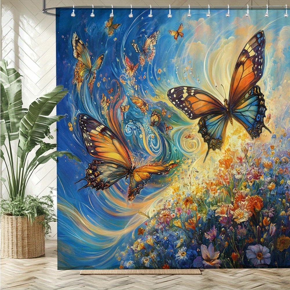 Vibrant Butterfly Garden Waterproof Mildew-Resistant Shower Curtain - Artistic Design for a Magical Bathroom Décor Experience