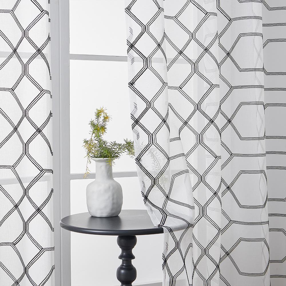 Geometrická výšivka Pastorální Korejské závěsy Polozatemňovací clona Hotová Obývací pokoj Ložnice Okenní clona