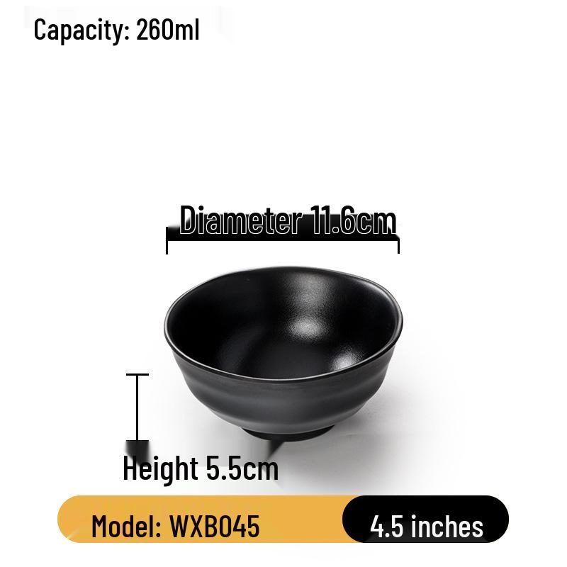 Schwarze Melamin-Suppen- und Reisschale im japanischen Stil - Kleines Kunststoffgeschirr für Hot Pot, Restaurant- oder Hotelgebrauch