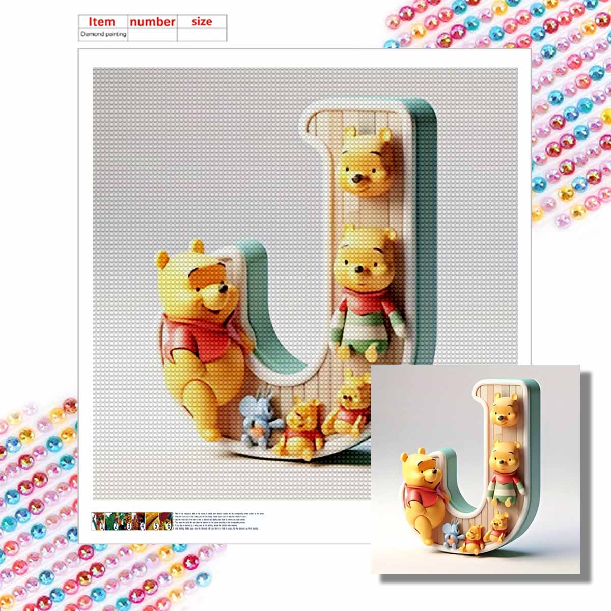 

Алмазная живопись своими руками Круглые алмазы Винни и буква J Полная алмазная мозаика Домашнее украшение Живопись Набор для вышивания крестом Round 20x20cm
