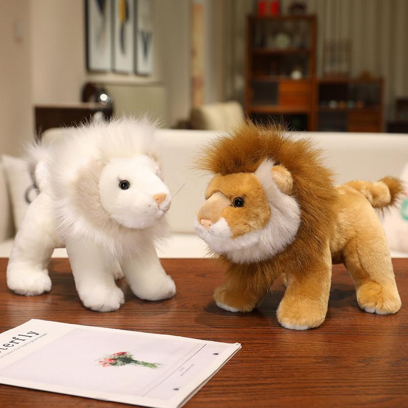 New Simulated Lion Stuffed Plush Toys Jungle Animal Brown White Lion Plushies Dolls Desktop Ornament Kids Favors Birthday Gifts