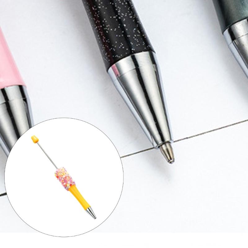 6PCS Sparkling Beadable Pen Ergonomic Grip Ballpoint Pen For Students Adult Daily Writing Journaling Art Craft Project