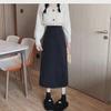 High Waist A-Line Women's Midi Skirt with Slit - 2024 Spring Korean Fashion