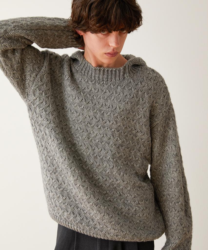TRIP LE SENS Wool Hair Cable Hooded Knit_Brown
