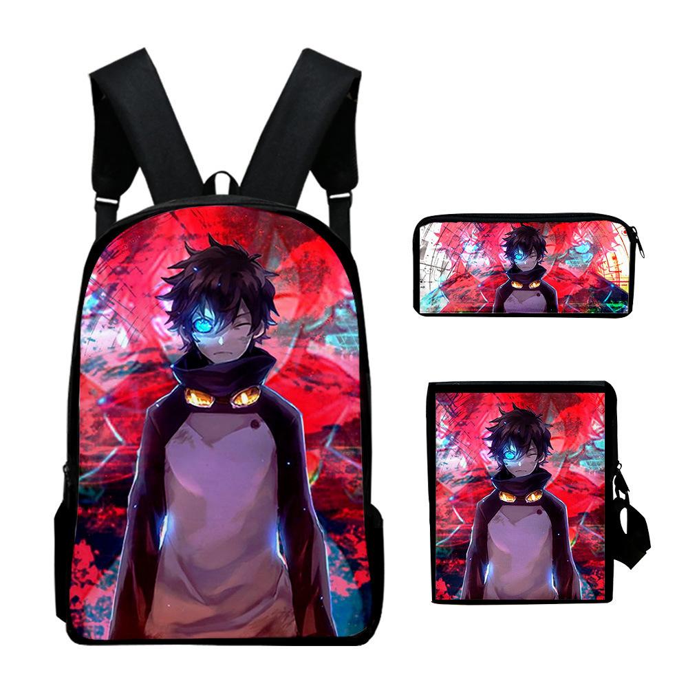Popular Novelty Kekkai Sensen 3D Print 3pcs/Set Pupil School Bags Laptop Daypack Backpack Inclined Shoulder Bag Pencil Case