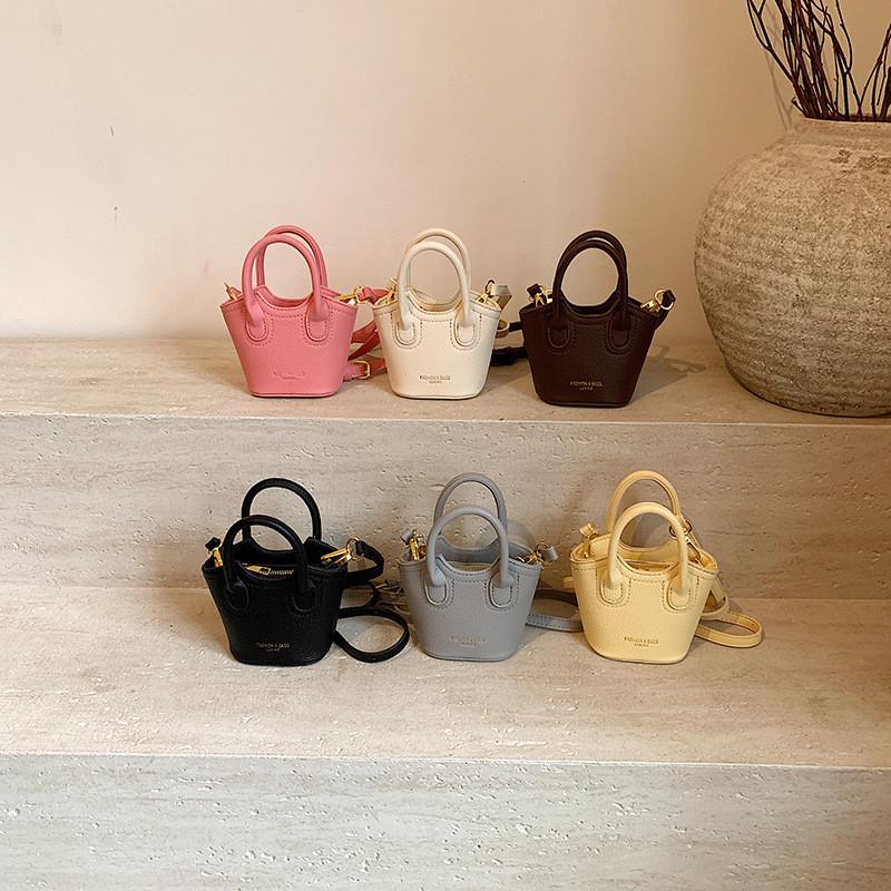 Pu Leather Chic Mini Water Bucket Bag For Kids In Adorable Colors Outings Daily