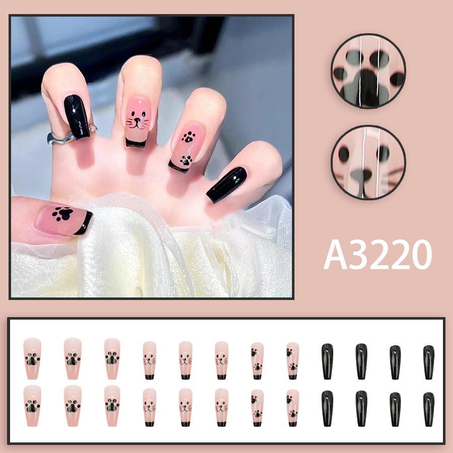 

24 штуки мультяшні французькі нігті «Лапки кошенят»: Милі, Дівчачі, Знімні та Довготривалі.