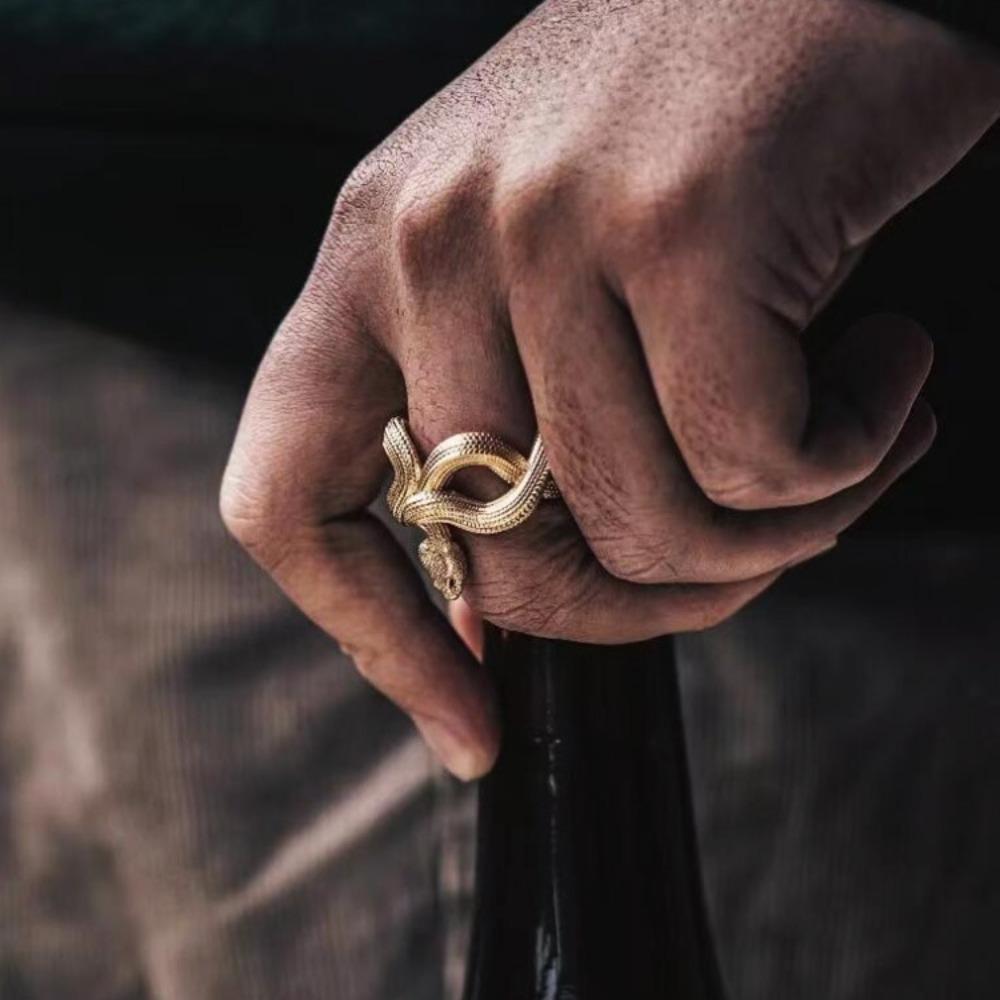 European and American Trends Serpentine Gold-plated Ring Rock Hip-hop Jewelry