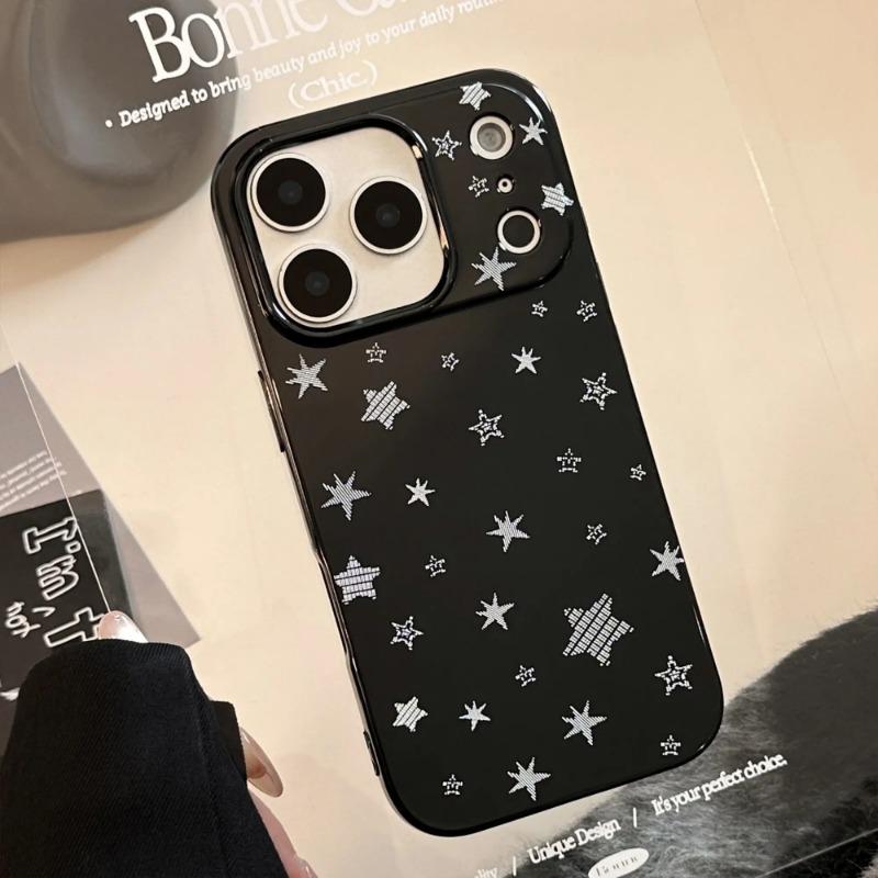Silver Star Black Phone Case for iPhone 17 16 15 14 13 12 11 Air Pro Max 12 13 Plus Shockproof Aesthetic Cover