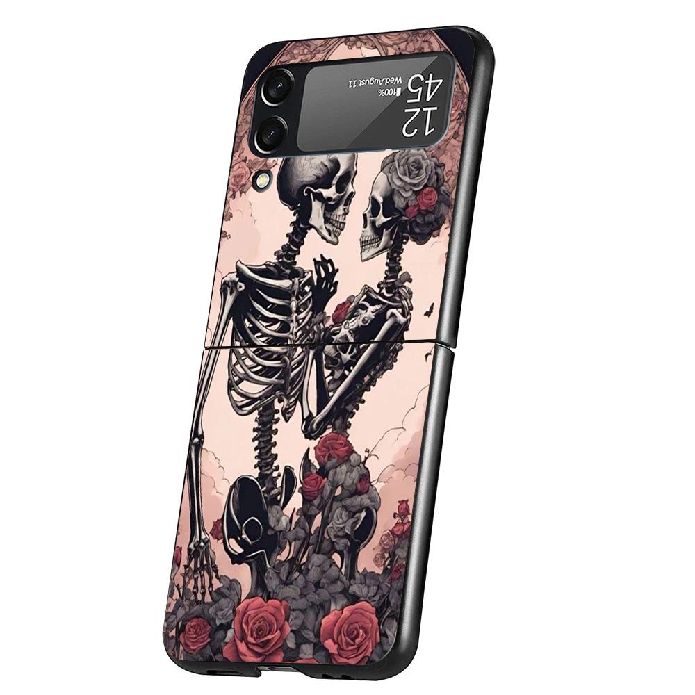 Anatomy Skeleton Heart Lovey Kiss Cover Phone Case For Samsung Galaxy Z Flip 7 6 5 4 3 5G Flip7 Flip6 Flip5 Flip4 Flip3 Black Fu