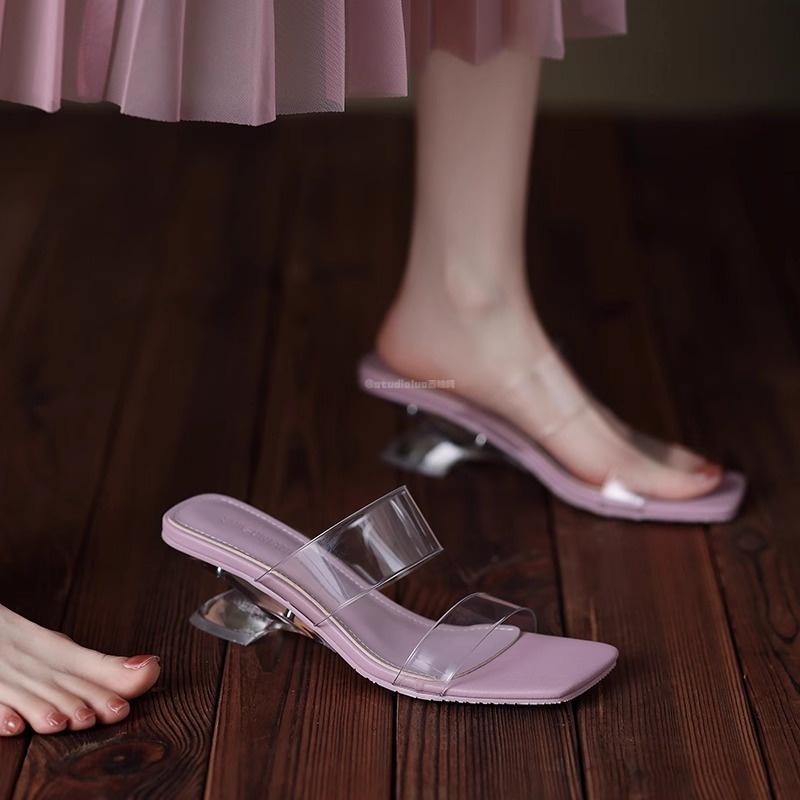 Summer PVC Transparent Women Slippers Fashion Wedges Heel Dress Slides Ladies Concise Outdoor Sandals