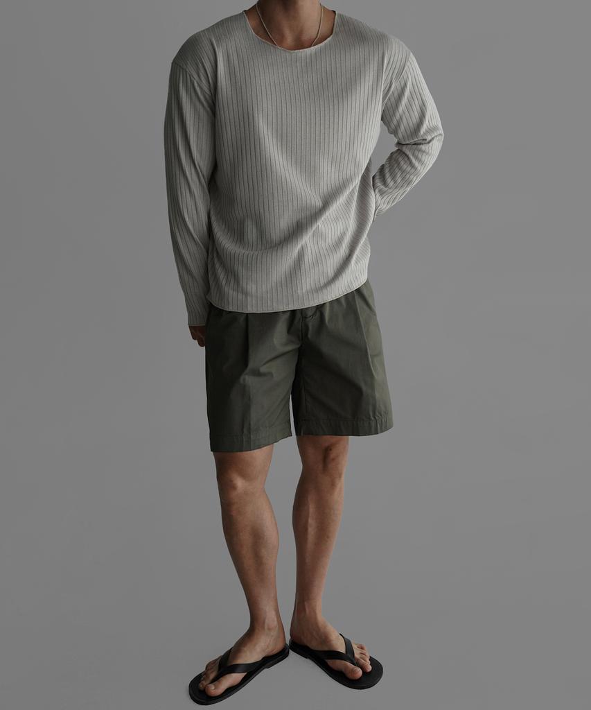 Baulopeulodeogteu Summer Ribbed Boat Neck Knit Tee [Beige]