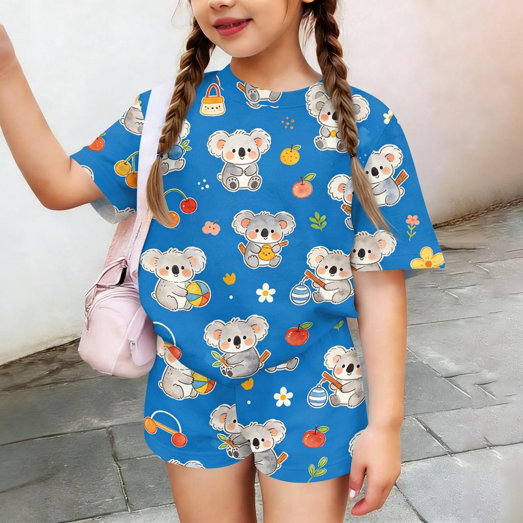 Kids Casual Short Sleeve Top and Shorts Set Lightweight Comfortable Soft Fabric Animal Print Summer Outfit for Boys and Girls