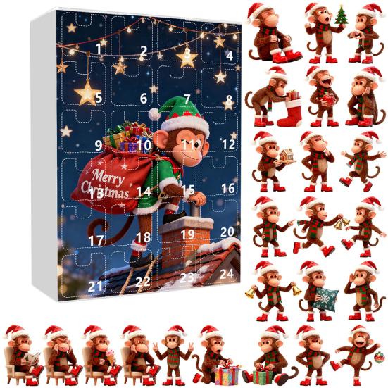 Advent Calendar Resist Monkey Wearing Christmas Hat Design 24-Day Countdown Festive Family Activity Calendar