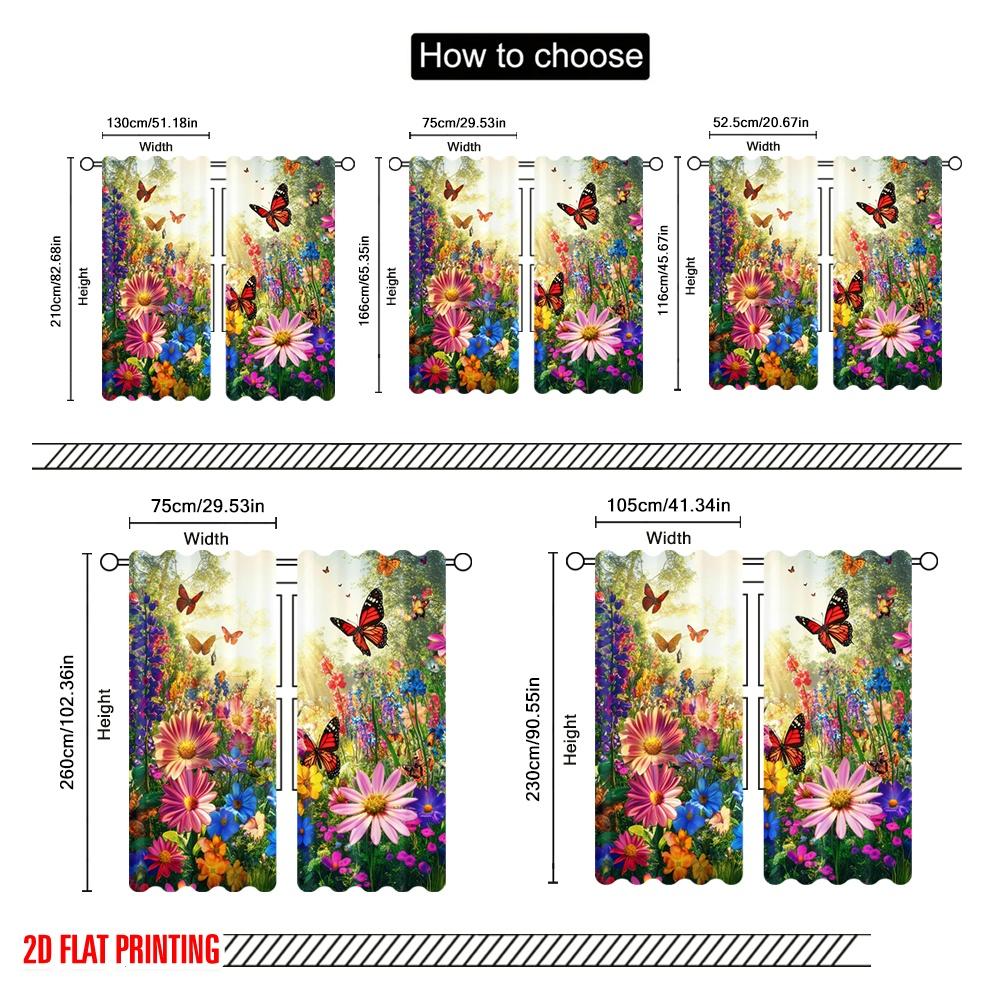 2pcs,2D plane printing Curtains Butterfly Bliss(2) Durable Polyester (without rod) Holiday Perfect for Living Room & Office