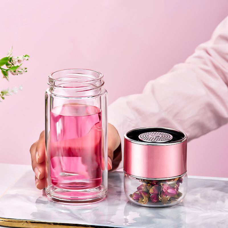 Gianxi Tea Separation Tea Cup Double-Layer Insulated Glass Cup Trendy Household Portable Water Cup Women'S Summer Cup