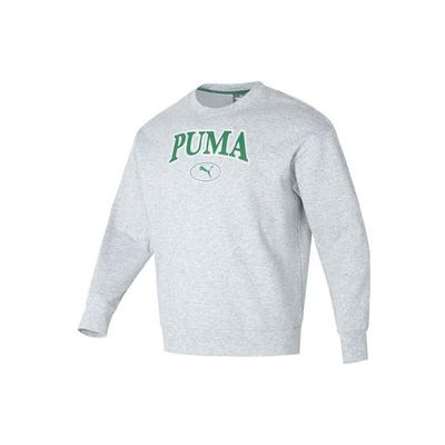 Puma Pletený pulóver s okrúhlym výstrihom a dlhým rukávom s potlačou loga písmená na športový fitness tréning, American Vintage mikina, unisex mikina, šedá 682929-04