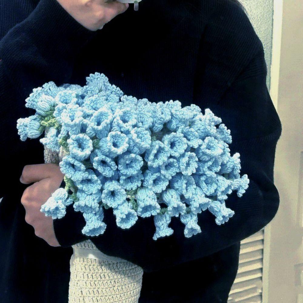 New 60cm Flower Bouquet Blanket Finished Product Crocheted Lily of The Valley Bouquet Blankets Nap Blanket for Girlfriend