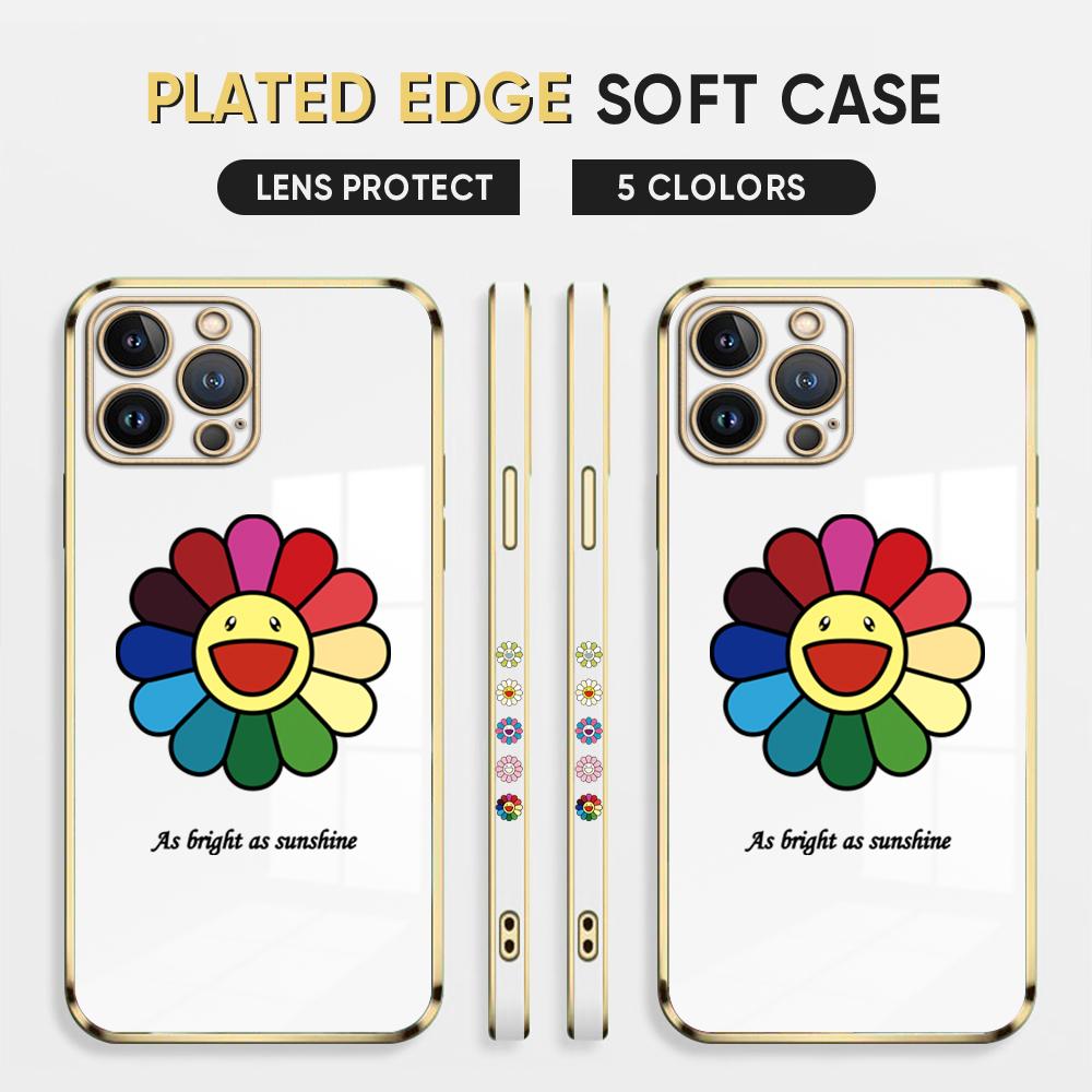 Módní populární pouzdro na telefon Sun Flower Plating pro iPhone 11 13 15 Samsung Galaxy A52 Xiaomi Redmi 12C Note 10 Pro Oneplus měkké obaly na smartphone