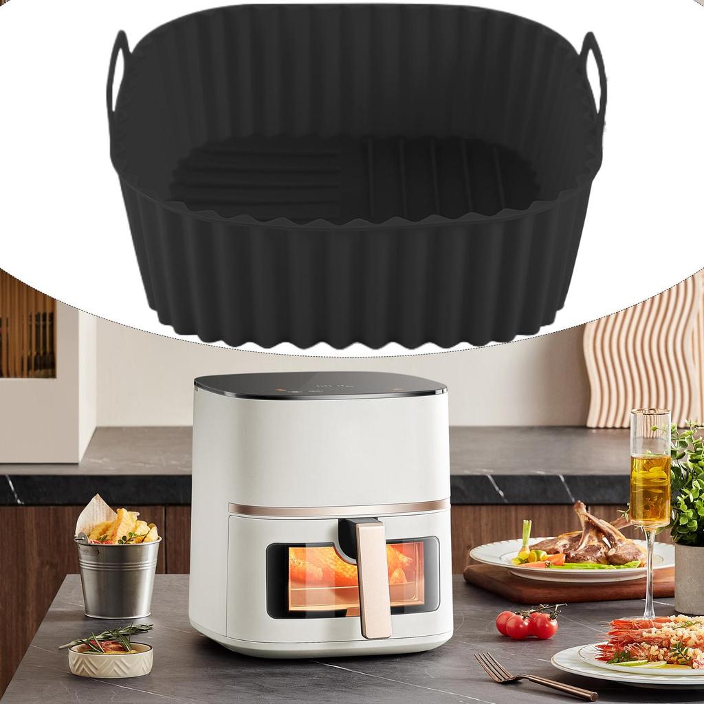 21x21cm Reusable Air Fryer Liners Silicone Square Air Fryer Oven Plate Non-stick Baking Tray for Pizza Fried Chicken Fries Cake