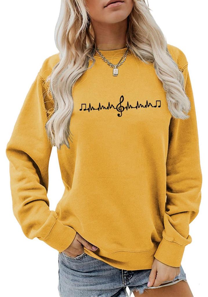 Avrupa & Amerikan Moda Sekizinci Nota Baskılı Çok Yönlü Yuvarlak Yaka Kapüşonlu Sweatshirt - Sonbahar Konforu