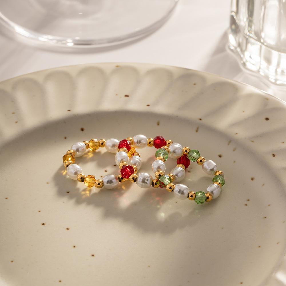 Stylish Design Geometric Crystal Pearl Beaded Ring Ins Style Jewelry For Women