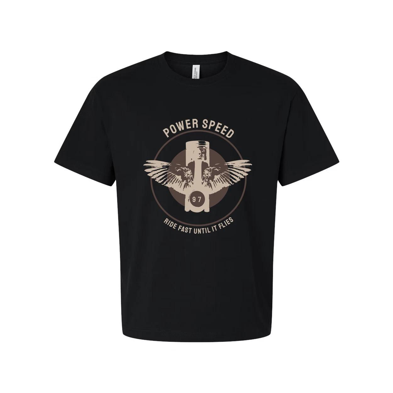 

Unisex Motorcycle T Shirt With Vintage Power Speed Emblem And Wings Design Ride L
