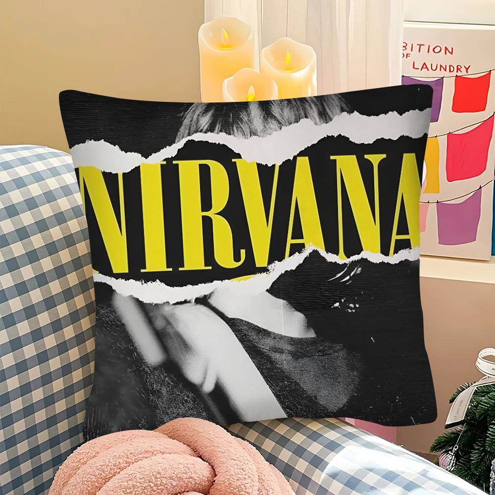Hot N-Nirvana-K-Kurt Cobain Pillow Case Square Pillow Bedroom Sofa Leisure Comfort Cushion Car Living Room Home Decoration