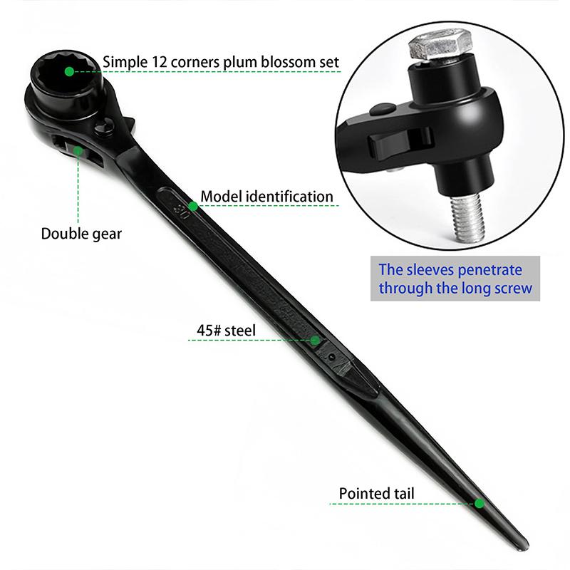 Ratchet Podger Klíč Klíč Rychloupínací Podger Bar Černá Oboustranná zásuvka Ratcheting Podger Lešení Spud klíč